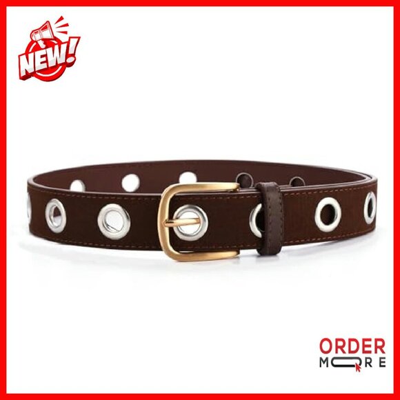 Punk Style Leather Belt Silver Grommets Retro Woven Design Women\'s Accessory